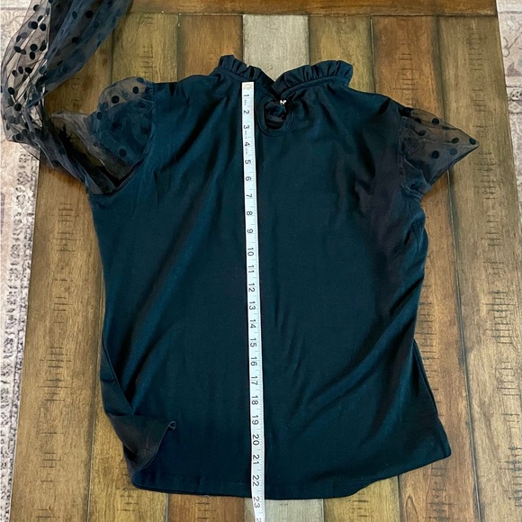 Black Mesh Dotted Sleeves High Collar Top Size L - Picture 4 of 8